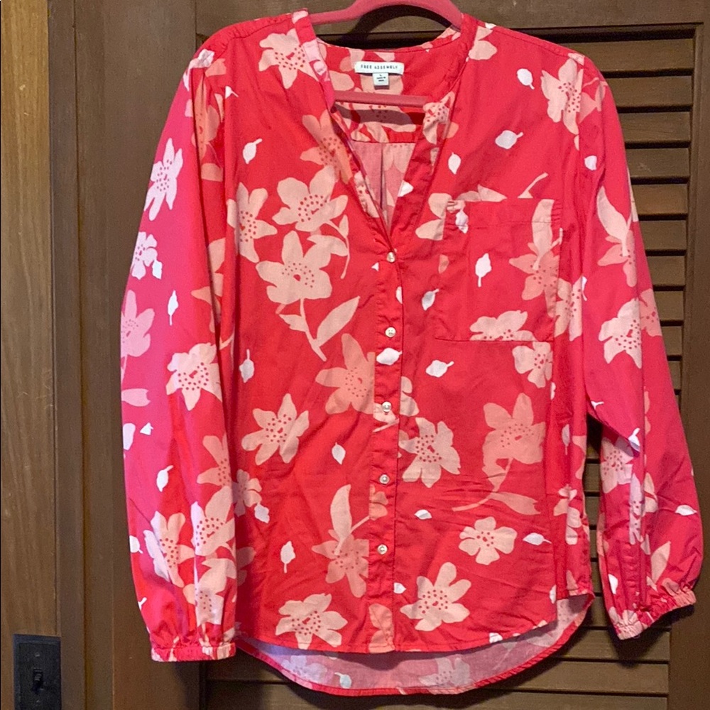 Floral Hot Pink Button-Up Blouse